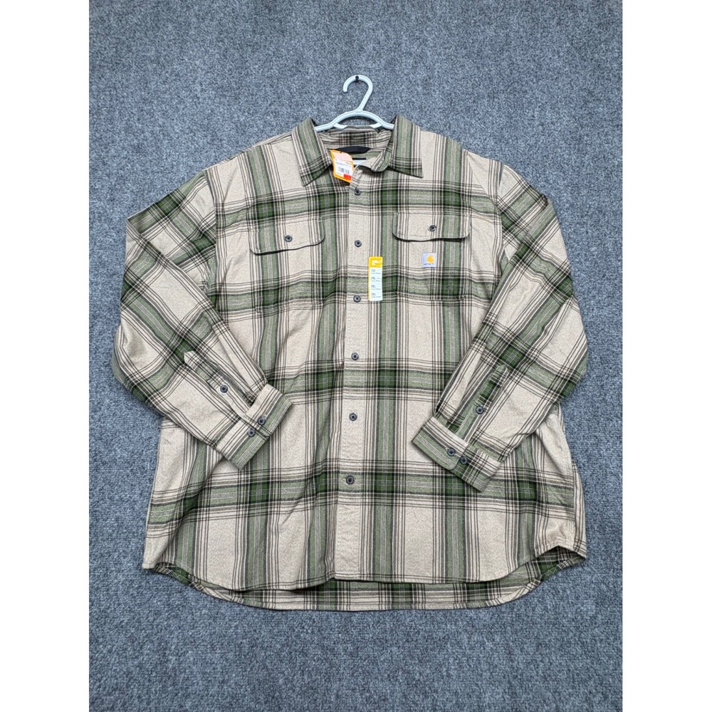 Carhartt Mens Loose Fit Heavyweight Flannel Plaid Shirt Olive 2XL 105947-GD3